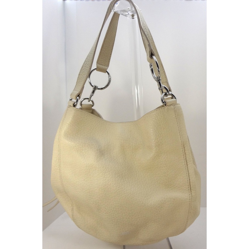 Vince Camuto Mell Pebbled Leather Hobo Handbag Cream Shoulder Bag